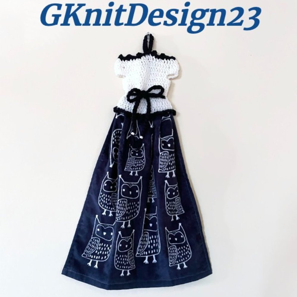 Crochet dress handmade towel, Handmade tea towel